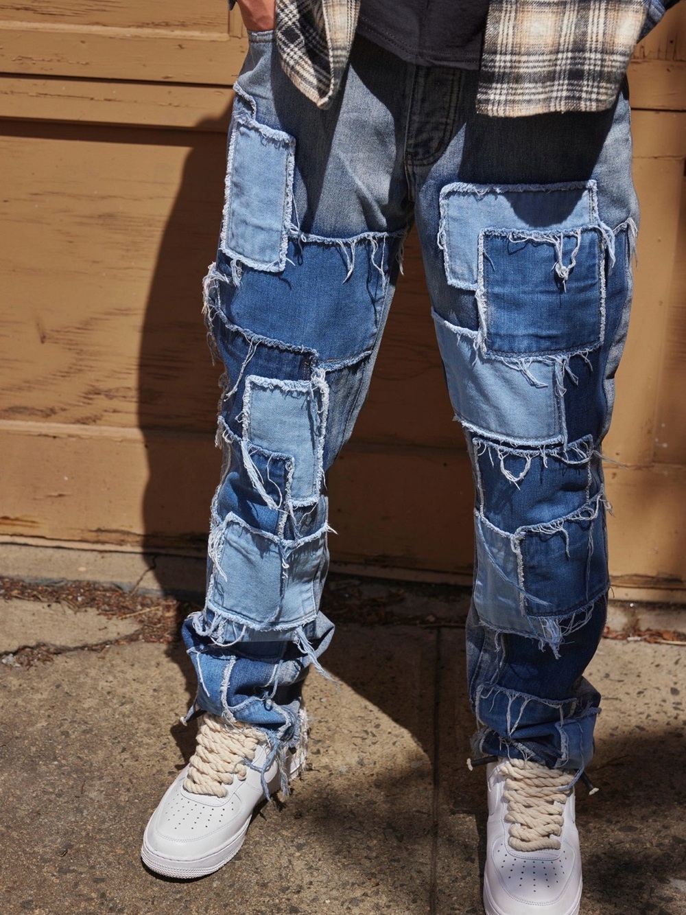 Boohoo Man Denim Jeans Men's Patchwork Blue Distressed Size 28